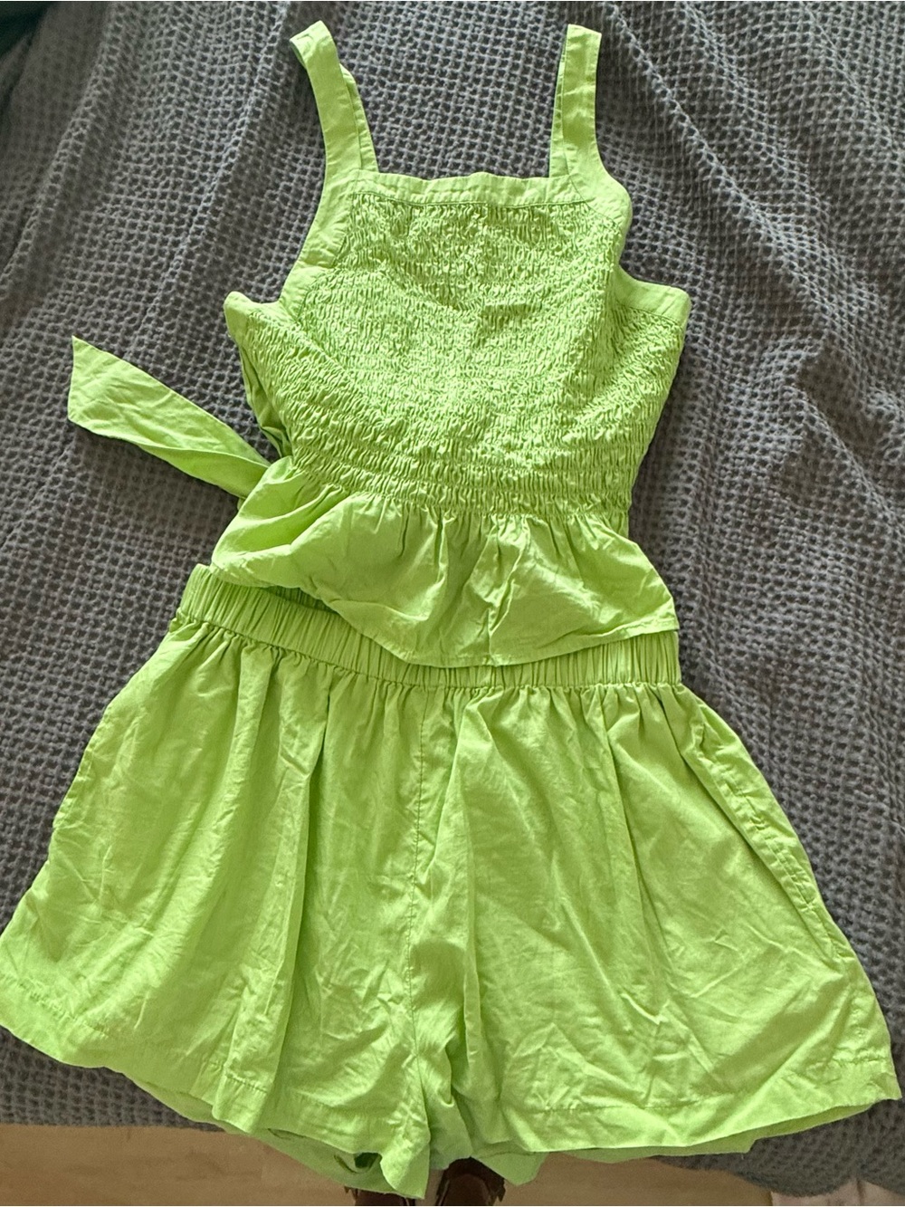 Free People Lime Green Smocked Waist Shorts Romper